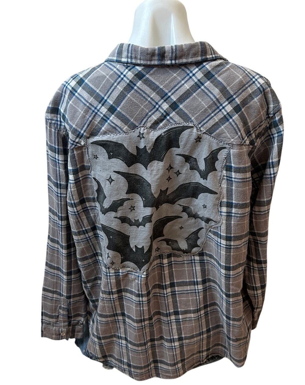 Batman Plaid Flannel Shirt XL Oversized Unique DC Comics Upcycled Halloween Bats